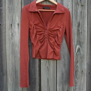 URBAN OUTFITTERS ORANGE RUST 2000s Y2K VIBE RIBBED CROP LONG SLEEVE TOP MEDIUM